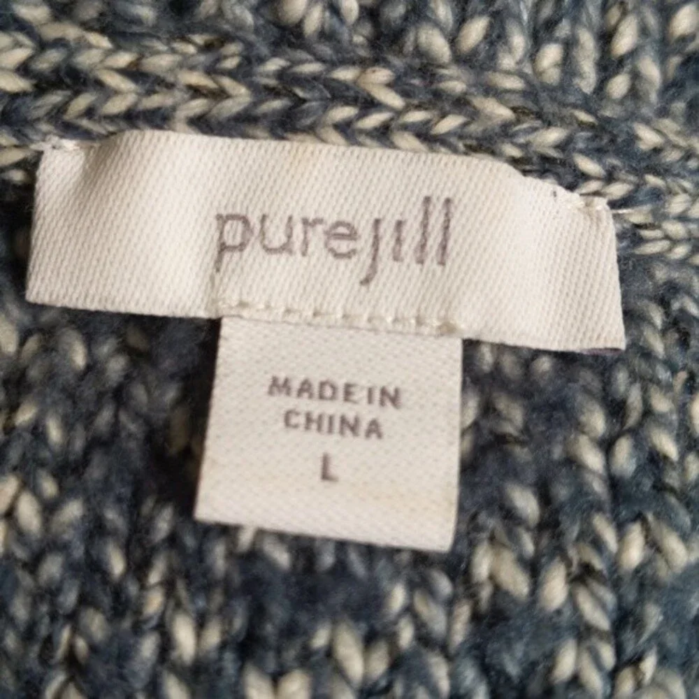 Pure Jill cotton/poly/acrylic heather blue crew neck sweater - L